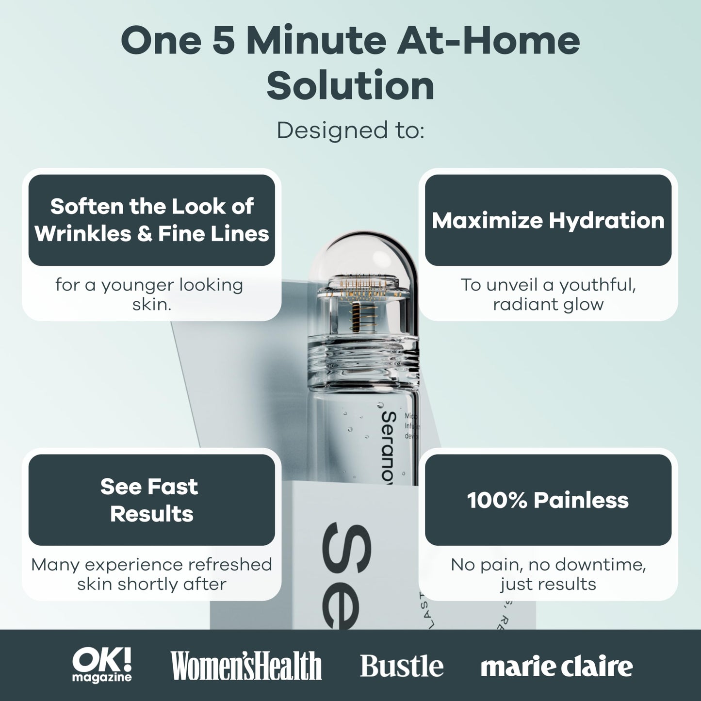 Seranova Micro Infusion System for Face & Neck 0.05mm Stamp with Hyaluronic Acid & Collagen Peptide Serum for Firmer Smoother-Looking Skin, Easy 5-Minute At-Home Skin Care Application - 2 Month Supply