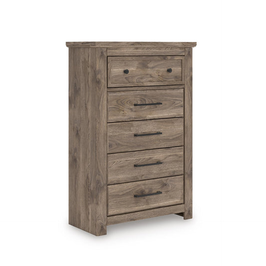 Signature Design by Ashley Stanziford Casual 5-Drawer Chest with Wood Finish, Dark Brown