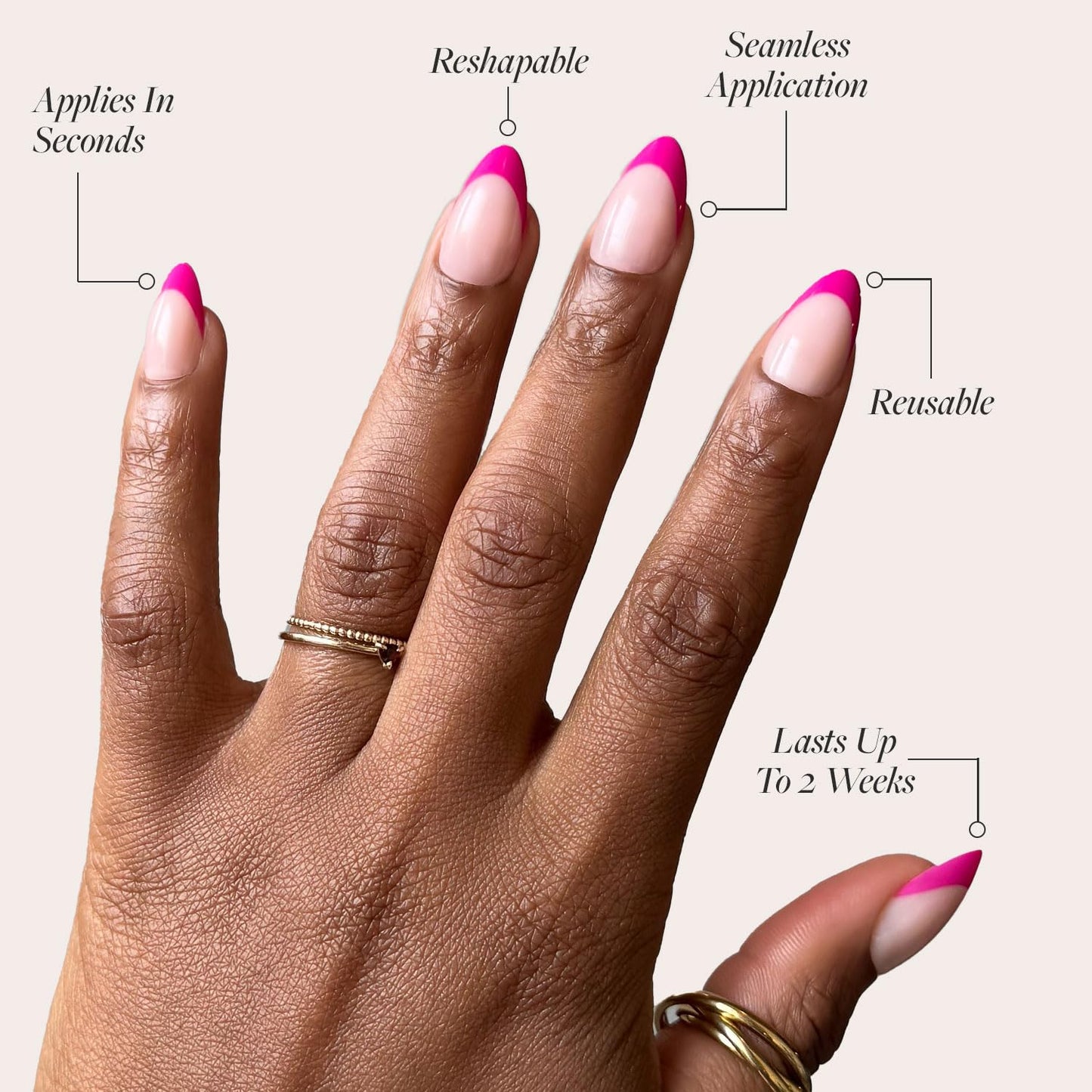 Glamnetic Press On Nails - Raspberry Sorbet | Semi-Transparent Dark Pink Magenta French Tip Short Almond Fake Nails in a Glossy Finish, Salon Quality | 15 Sizes - 30 Nail Kit