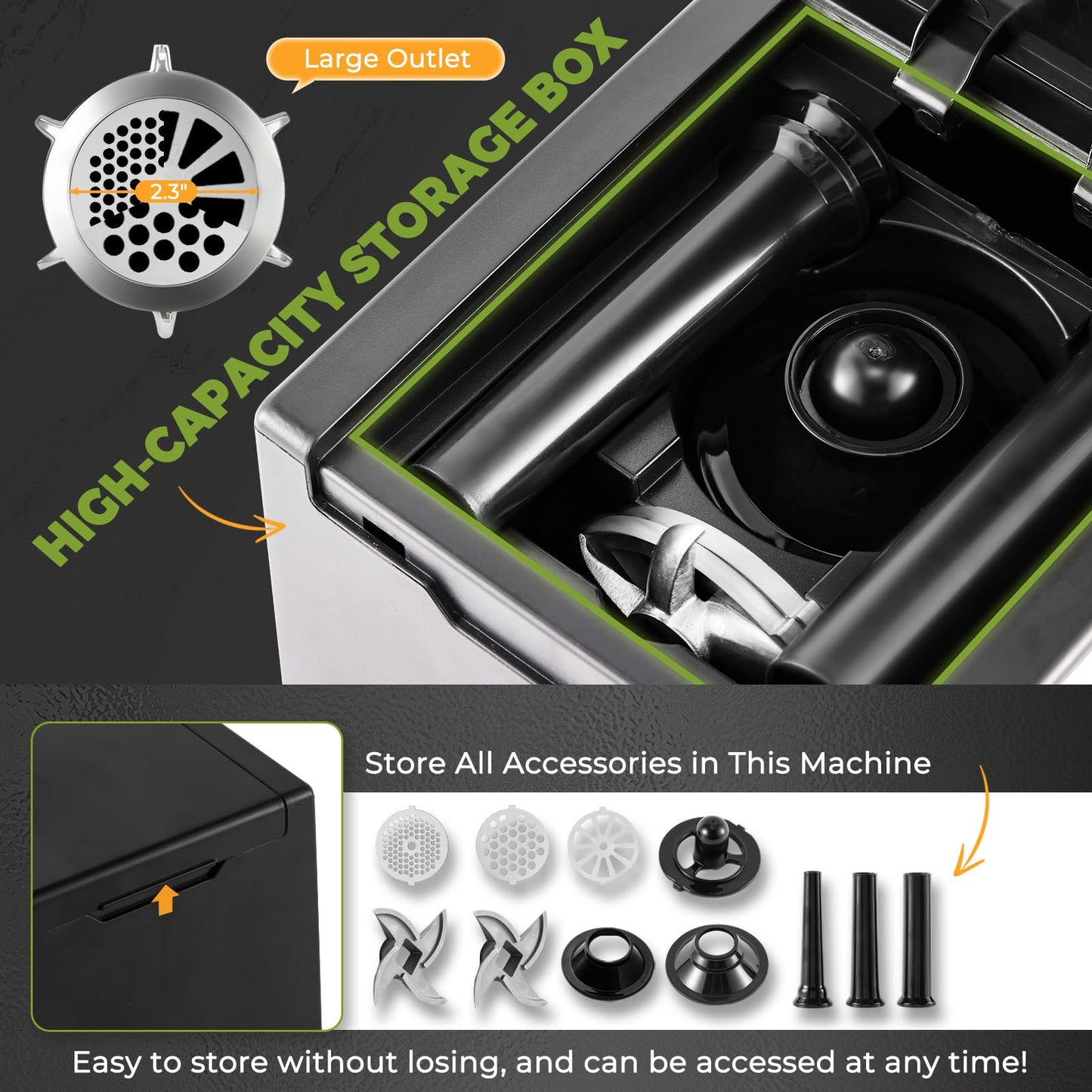 Flyseago Meat Grinder Electric 3200w High Capacity Storage Commercial Heavy Duty Meat Grinder, Veggie Slicer, Ice Cutter, Cheese Grater, Sausage Stuffers, Kubbe Kit for Home Use & Commercial