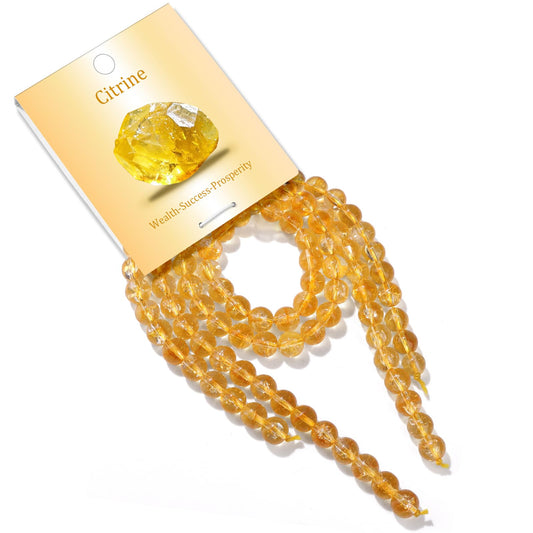 Risyfjew 100PCS 8mm Natural Citrine Beads Gemstone Round Loose Beads for Jewelry Making Chakra Crystal Stone Beads for Bracelets Necklace Earrings Making Supplies (100pcs/Strand)