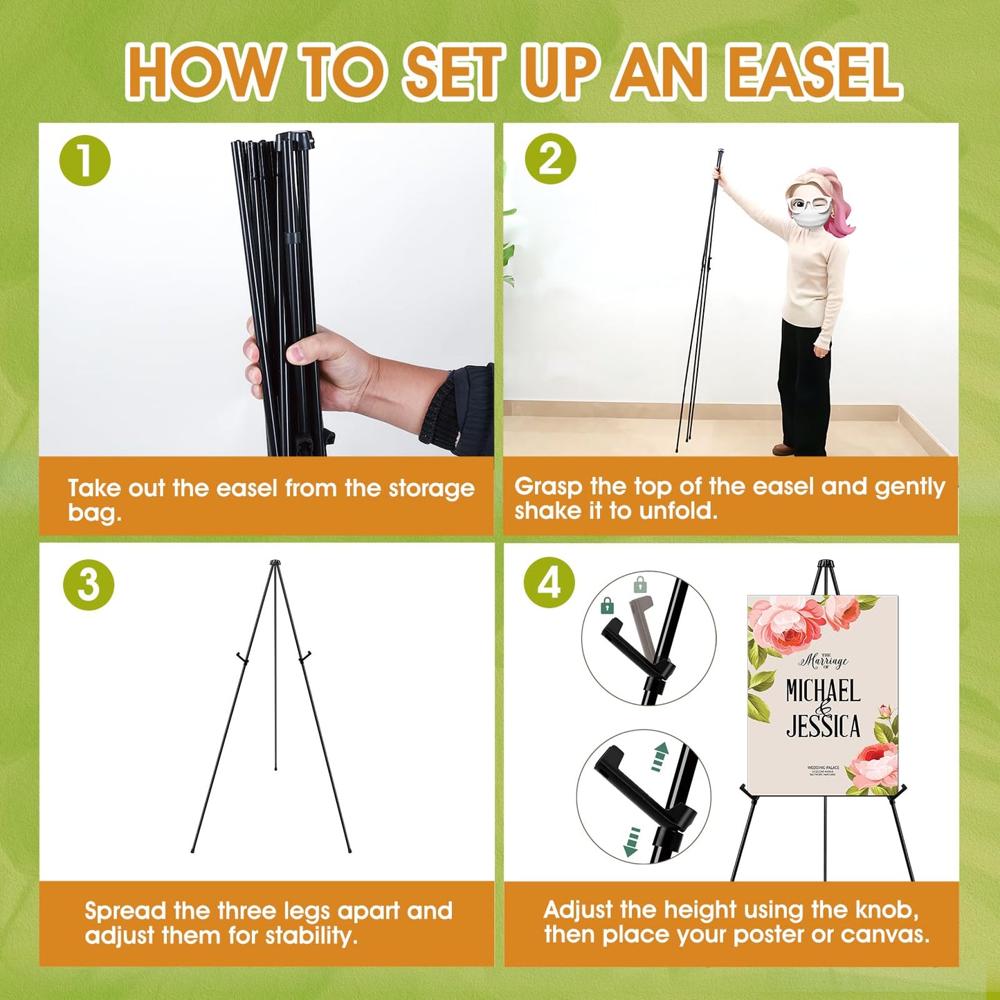 AROIC 63 "Easel Stand for Display, 10 Pack Portable Foldable Metal Easel, Easels for Signs Wedding Logos,Arts, Painting,Adjustable Floor Easels with 10 Storage Bag