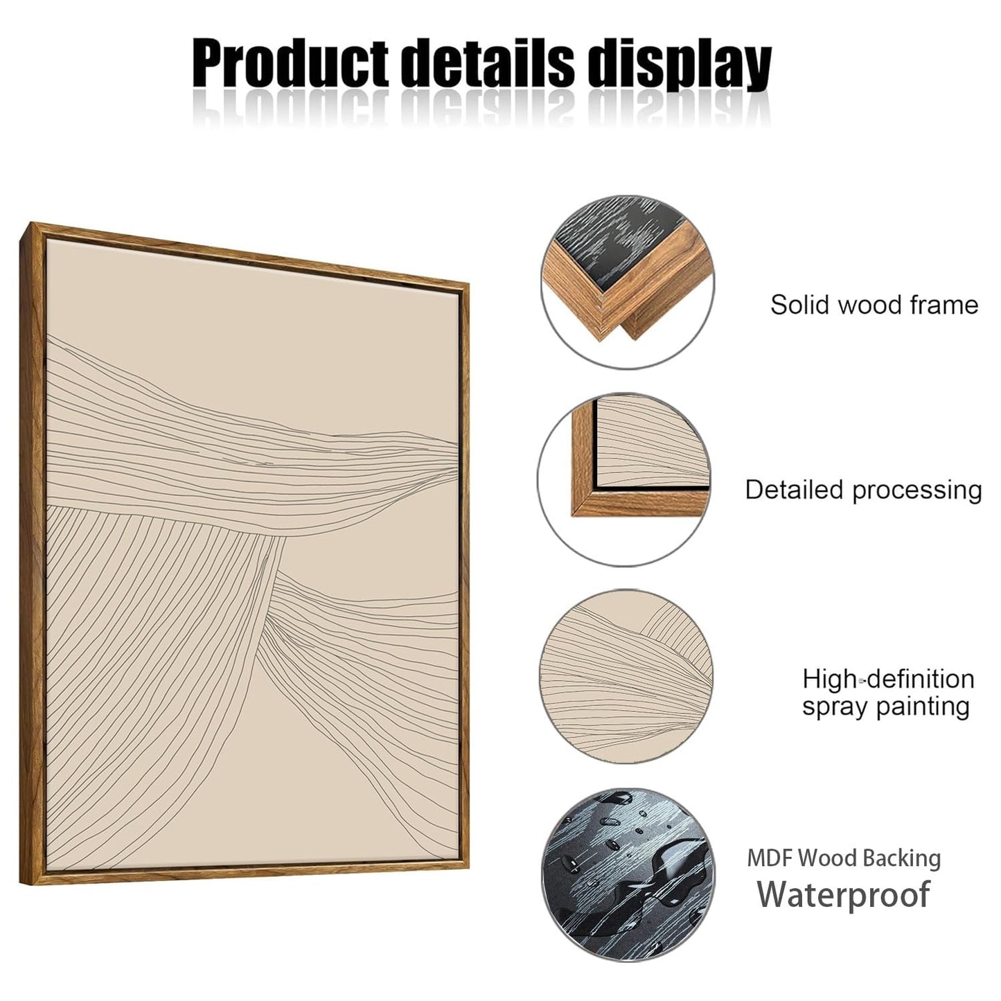 myusuar 3 Piece Large Modern Abstract Canvas Framed Wall Art For Living Room, Beige Minimalist Wall Art Decor Posters Prints For Bedroom Office, 12x16in