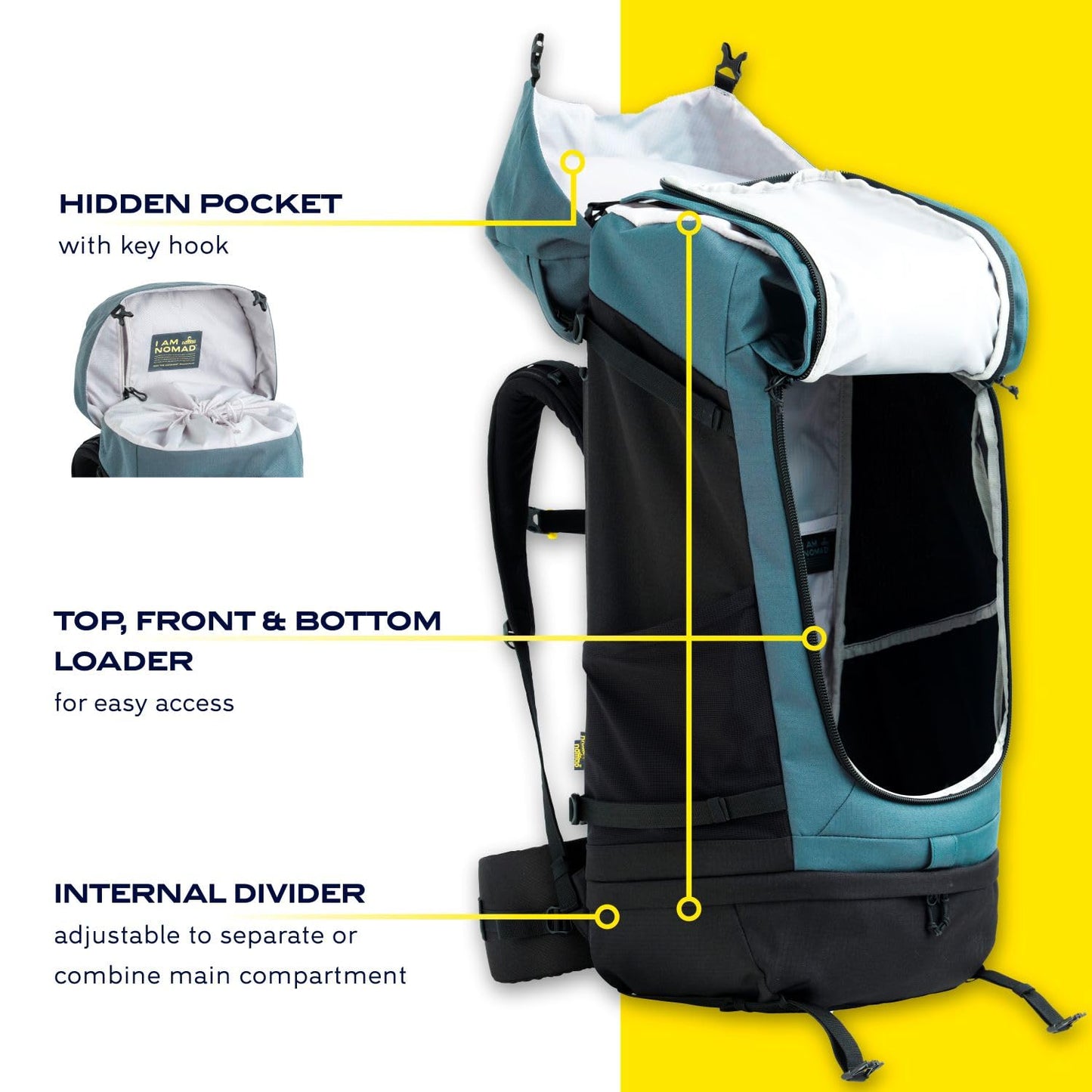 NOMAD Batura Backpack - Premium 70L Pack with Rain Cover Included | Lightweight Rucksack for Traveling, Hiking, Camping, Outdoor Sports (Steel Blue)