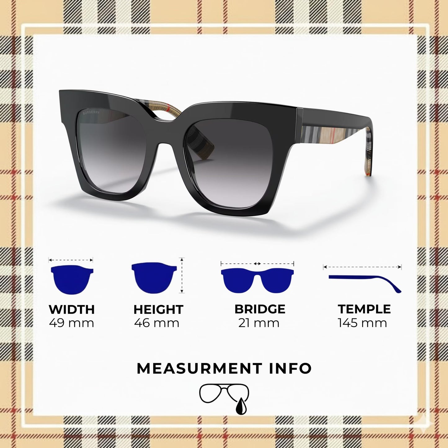 BURBERRY KITTY BE4364 Square Shape Acetate Sunglasses with Luxury Eyewear Kit