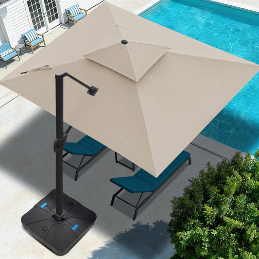 FLAME&SHADE 10 X 10 FT Cantilever Patio Umbrella - Large Square Offset Umbrella Outdoor Patio with 360-Degree Rotation and 3-Year Fade Resistance Fabric for Deck Pool Backyard Garden (Taupe)