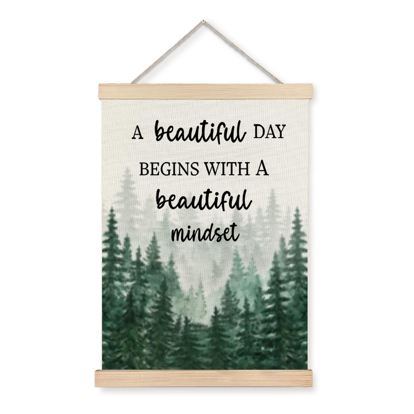 Mindset Framed Canvas Wall Art - A Beautiful Day Begins with a Beautiful Mindset Hanging Canvas Wall Decor for Bedroom Office, Nature Forest Mountain Positive Hanging Poster, Inspirational Gifts for Women