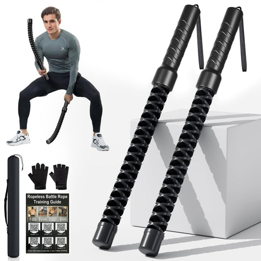 Weighted Ropeless Battle Ropes, Heavy Duty Portable Cordless Battle Ropess for HIIT Workouts, Cardio & Muscle Training, Low-Impact Cardio Training for Men & Women with Non-Slip Gloves