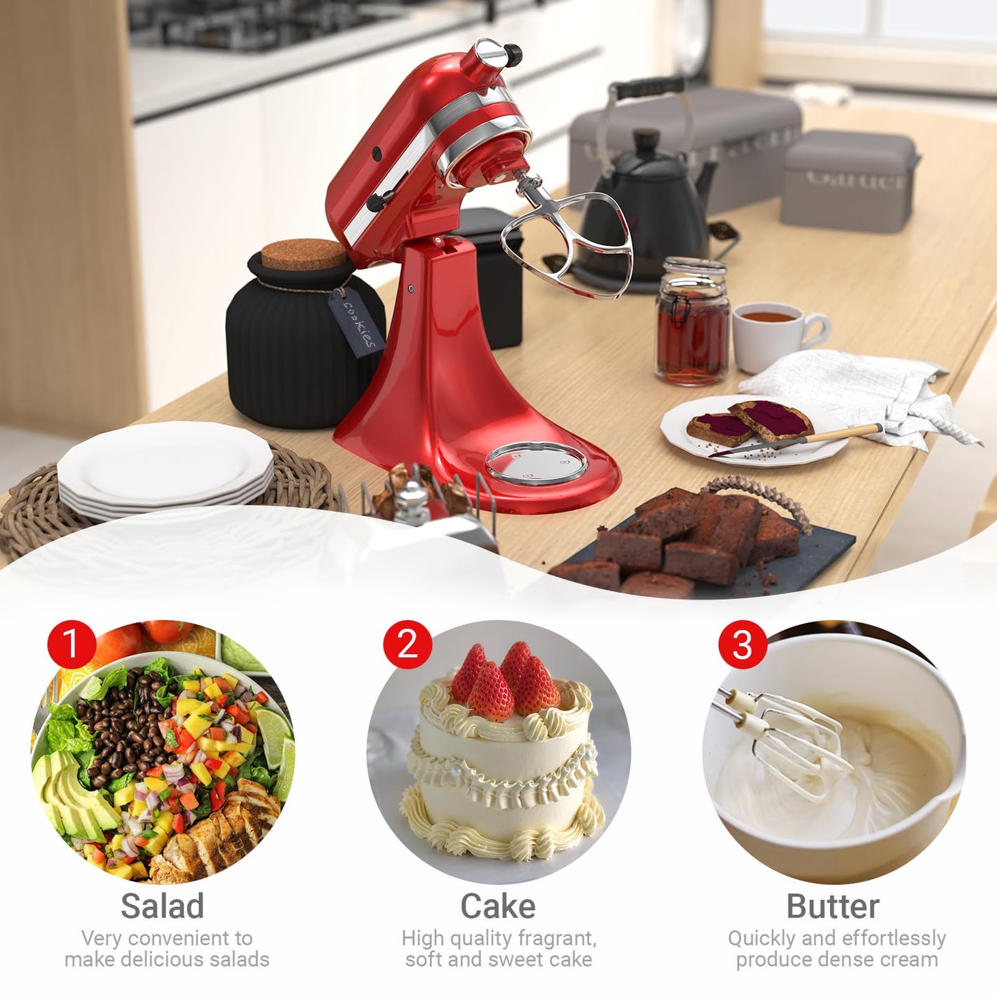 Stainless Steel Kitchen Mixers Accessories Compatible with KitchenAid Mixer and 4.5-5 Qt Bowl. K45WW 6-Wire Whip, 4.5-5QT Flat Beater Paddle, 4.5-5QT Dough Hook Attachment Dishwasher safe