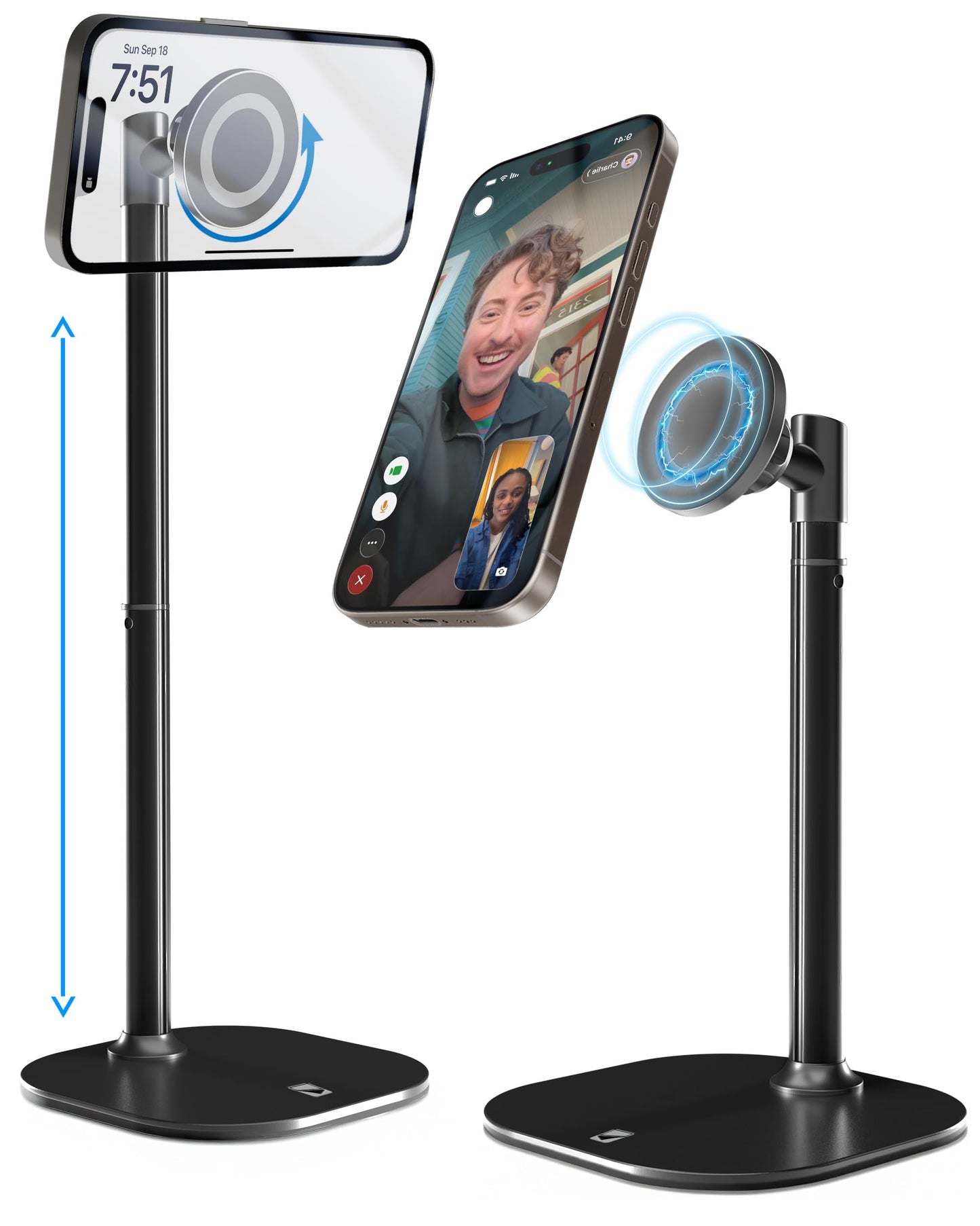COOPER MagStand, Adjustable Magnetic iPhone Stand for Desk & Phone Holder for Video Recording, Compatible with MagSafe, Stand for iPhone 17 Pro Max, 16/15/14/13/12, Small Mag Safe Tripod (Black)