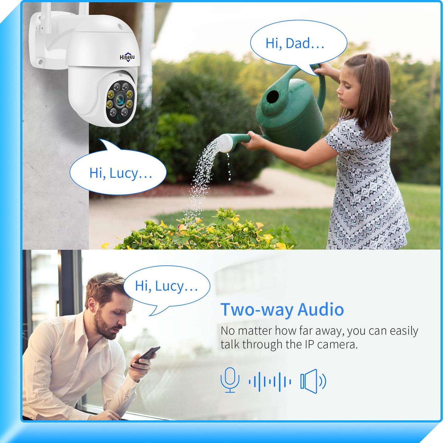 Hiseeu 3MP Security Camera Outdoor,WiFi Camera, Auto Tracking&Light Alarm Floodlight & Color Night Vision,Two-Way Audio, Plug-in Cable,Compatible Wireless System