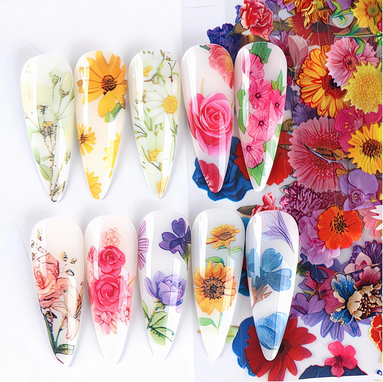 Floral Nail Foils Transfer Nail Art Flower Nail Stickers Spring Summer Foil Nail Art Supplies 10 Rolls Sunflower Rose Daisy Nails Foil Transfer Stickers Starry Sky Paper Manicure Accessories for Women