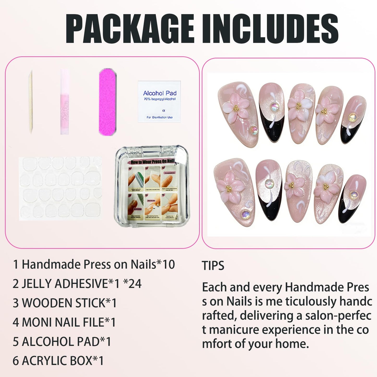 Handmade Press On Nails Medium Almond Pink Glitter Cats Eye Carved Flower Reusable Wedding Prom And Festival Gift Handmade Acrylic Press On Nails Aacrylic Nail (M)