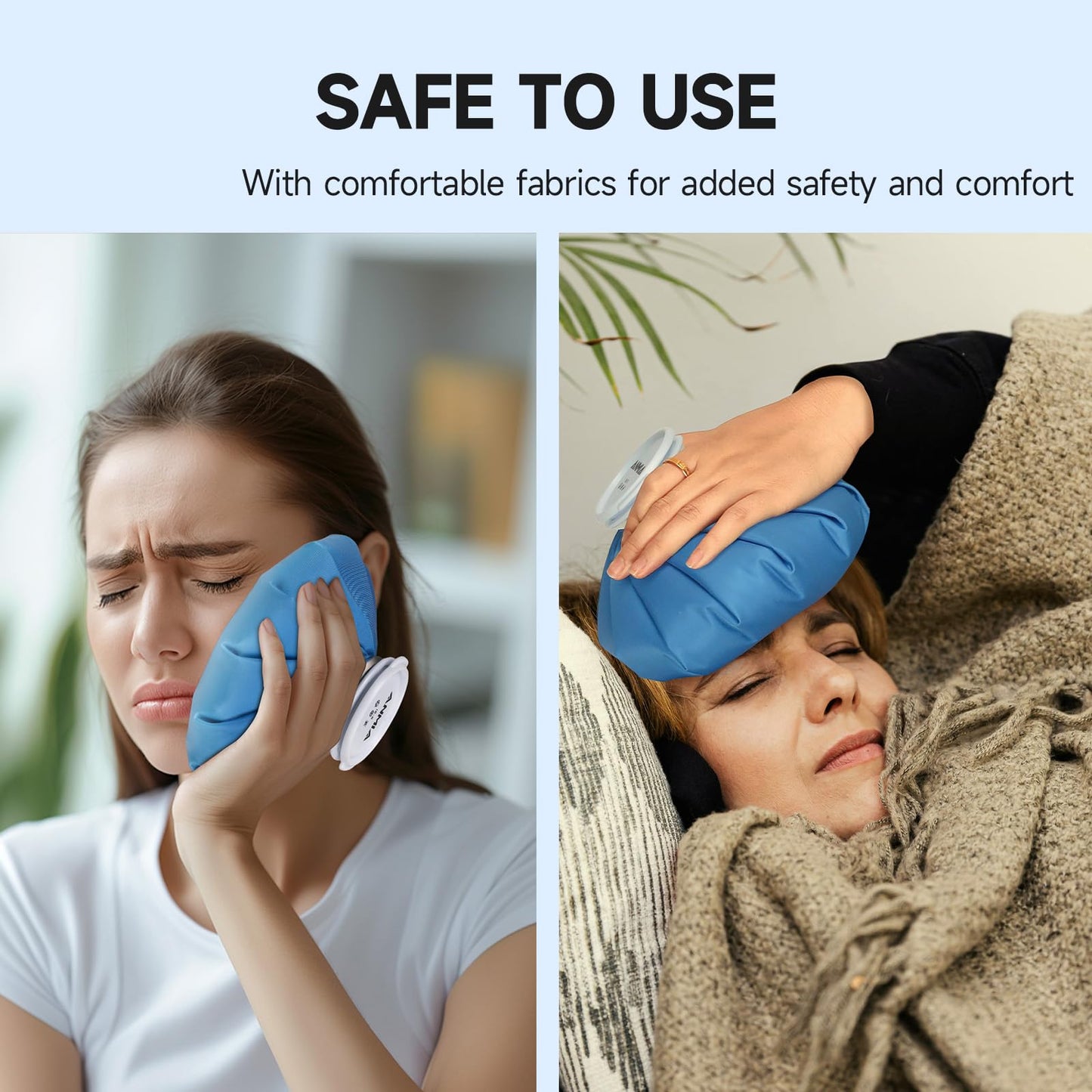 ANMIA Ice Pack Bags with Wrap for Injuries Reusable, Cold Pack Water Bag Hot Bag for Pain Relief, Leak-Proof Elastic Ice Bag, Size 9''