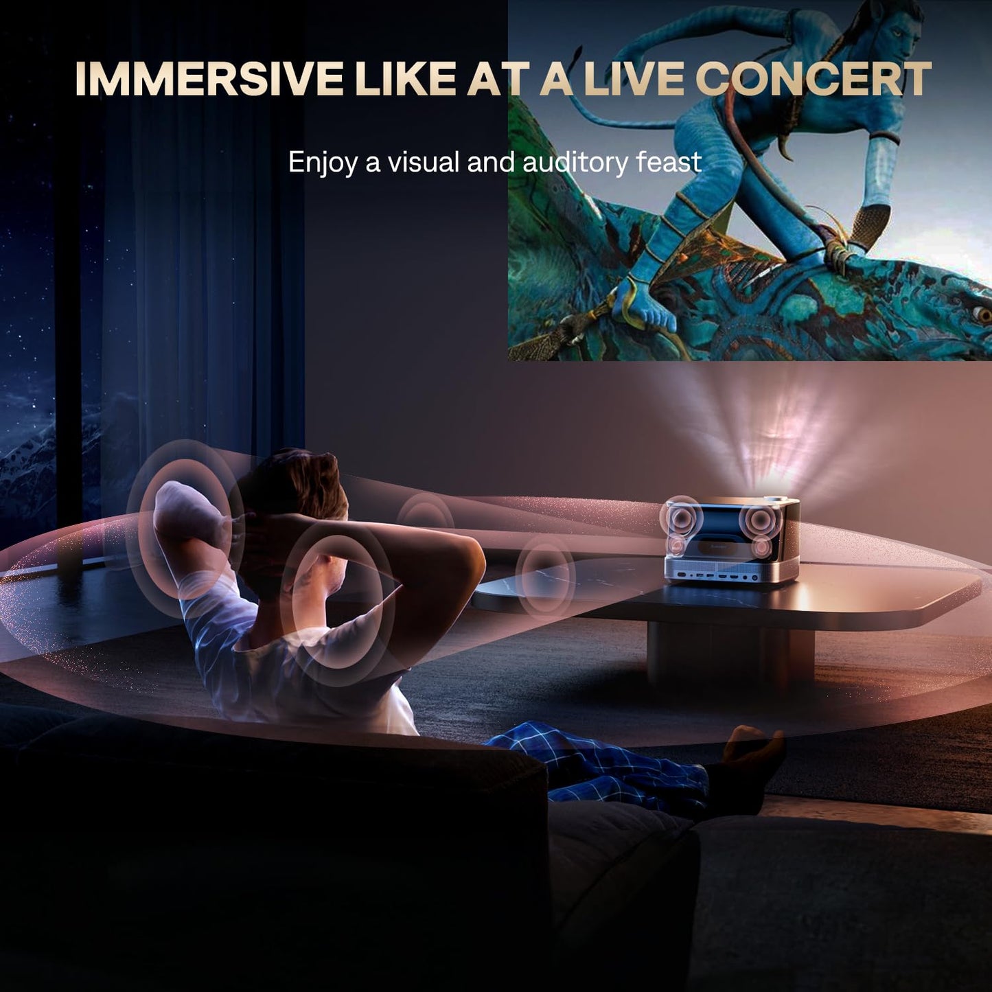 3-in-1 Projector 4K Supported, AURZEN BOOM 3 Smart Projector with WiFi and Bluetooth, 3D DoIby Audio & 36W Speakers, Auto Focus & Keystone, Built in NetfIix App 500 ANSI Home Outdoor proyector, Black
