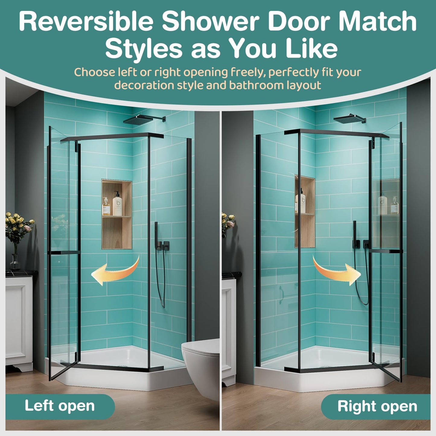 36 Corner Shower Door,36" W x 72" H Neo-Angle Corner Shower Enclosure,Frameless Pivot Shower Doors with 1/4” (6MM) SGCC Tempered Glass for Walk-in Shower,Matte Black