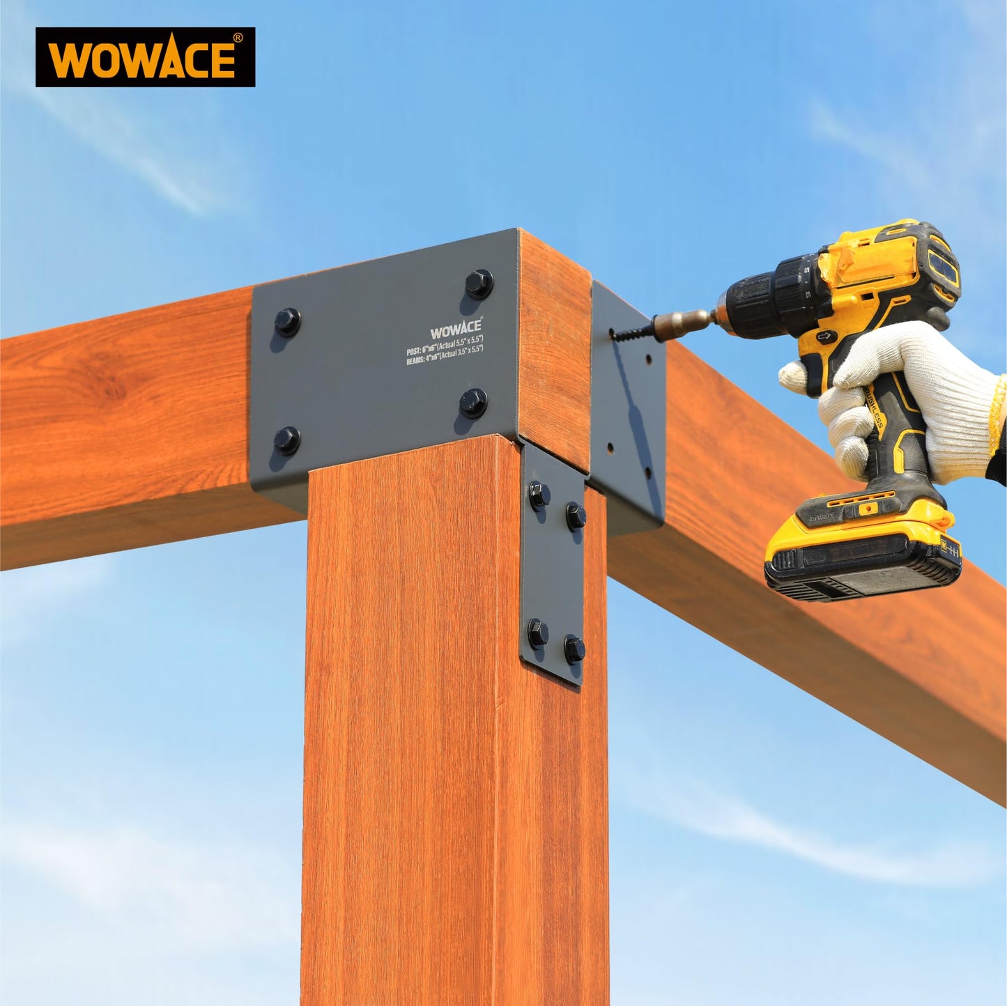WOWACE 2 Pack 4x6 (Actual 3.5"x5.5") Heavy Duty Stainless Steel Pergola Brackets - Corner Post to Beam Connector for Gazebos, Patio Decks, Porches - Wood Post Cap Tie Bracket (Dark Gray)