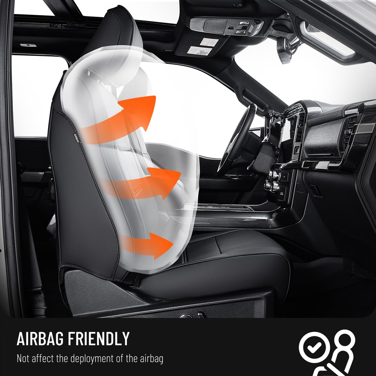 DrCarNow for Ford F150 Seat Covers 2015-2023 2024 2025, Full Set Custom Fit Leather Car Seat Covers, Waterproof Pickup Truck Accessories for SuperCrew/CrewCab 1st Row Bucket Seats (XL, XLT), Black
