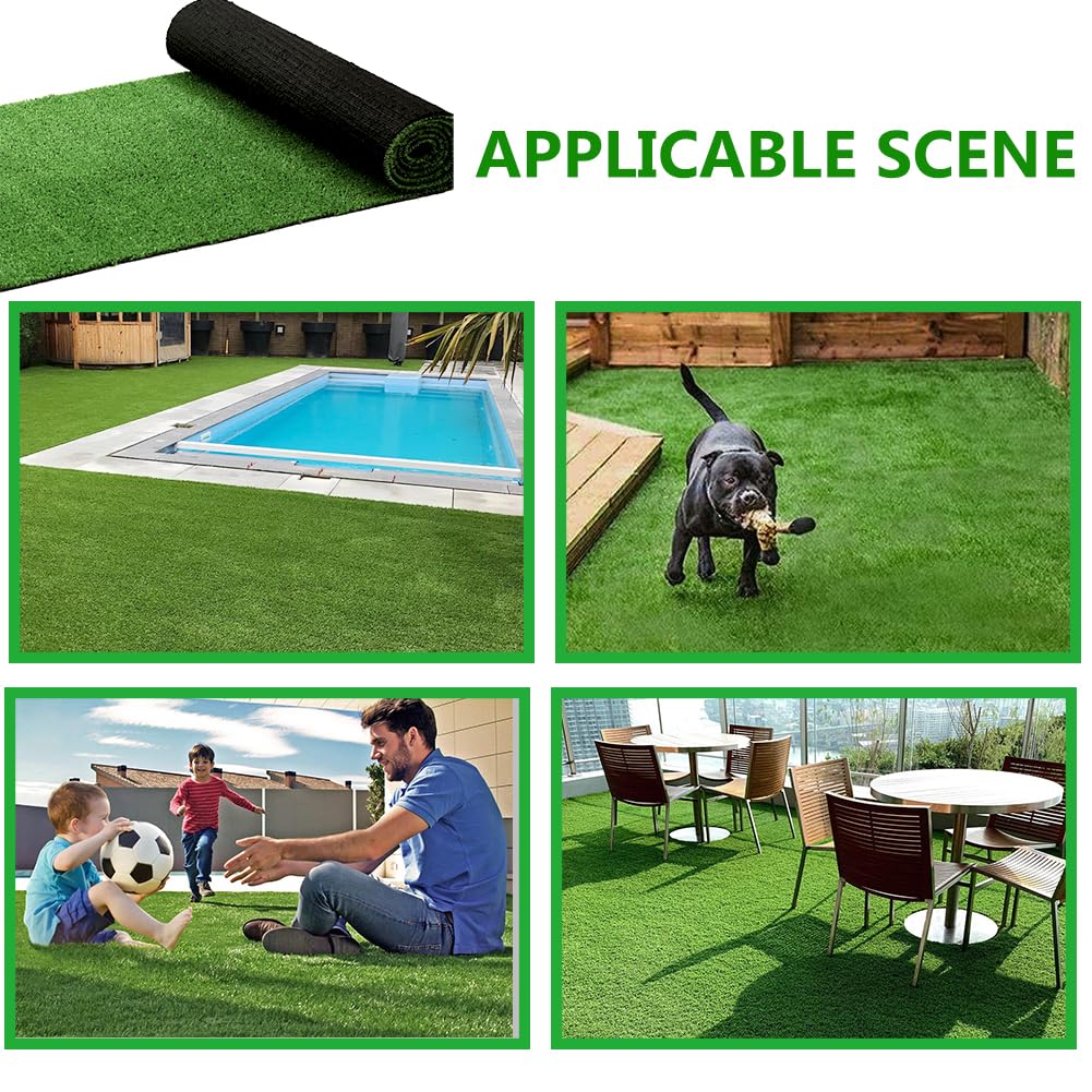 SUWUYUE Fake Grass Artificial Turf, 6FT x 15FT 0.4 inch Pile Height Synthetic Garden Grass Lawn Rug Soft Astroturf Mat for Pets, Drainage Holes Faux Grass Carpet for Party Wedding