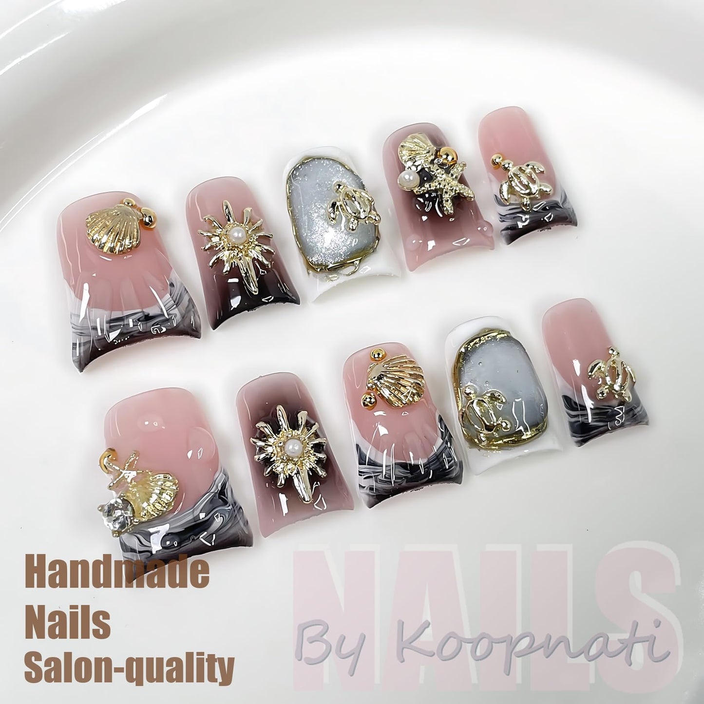 Handmade Press on Nails Short Duck Homemade Press On Nails French Tip with 3D Design Fake Nail Art for Women M