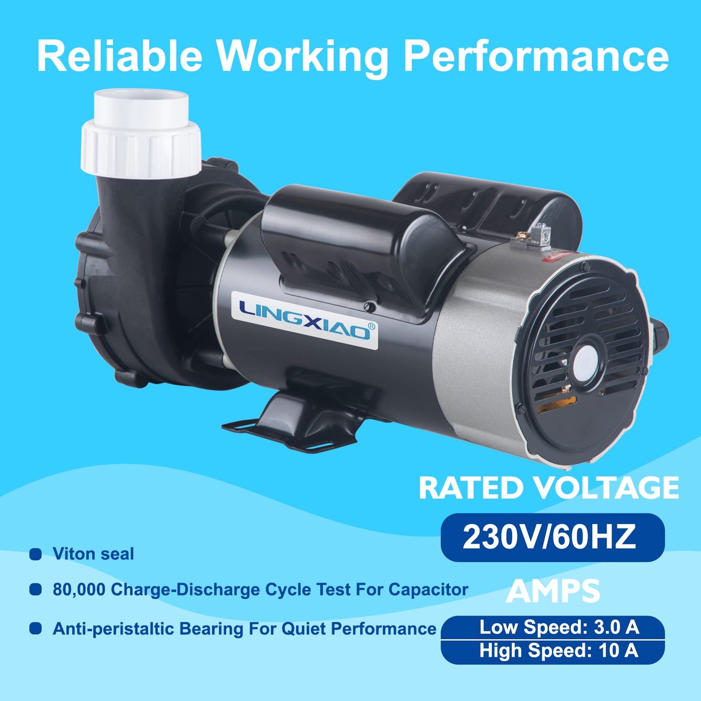 LINGXIAO SPA Pump, 3HP Hot Tub Pump - 2 Speed LX SPA Motor 230V/ 60HZ, 2" Port, 48 Frame(Y) - (Model: 48WUA2002C-II)