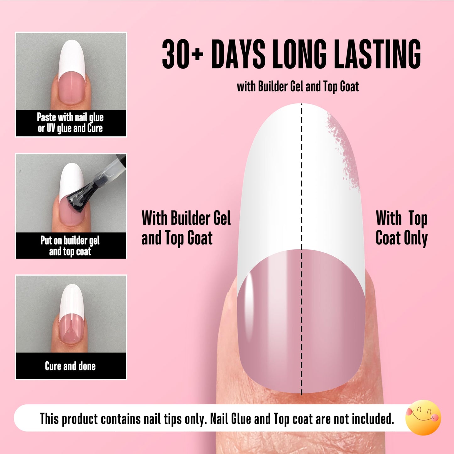 NOVO OVO Old School Oval Round Medium Long White French Tip Nail Tips Press on BERRY PINK, Extra Thick Soft Gel Fake Nail Acrylic Extension,Need Builder Gel Top Coat,No Glue Included,15 Sizes 240 pcs