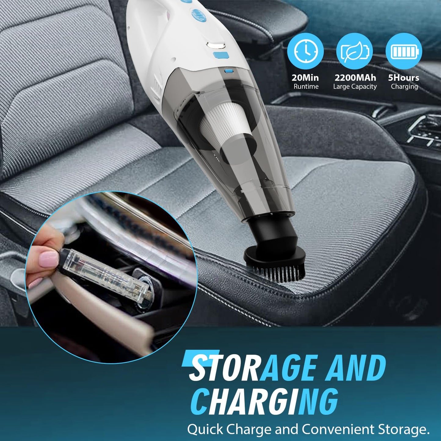 FUOAYOC Handheld Vacuum Cordless,Car Cordless Rechargeable, 6KPA Powerful Suction Hand Held Vacuum with LED Light/Multi Accessories, 1.6lbs Mini Portable Vacuum Cleaner for Home/Car/Office Cleaning