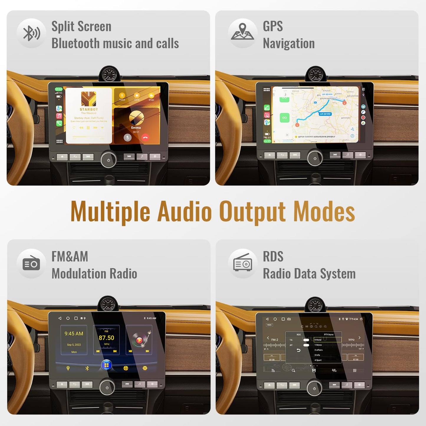Haudio 10.1" Single Din Android Car Stereo with 360° Rotatable Touch Screen - Android 13, Wireless CarPlay & Android Auto, 2G+64G, Built-in GPS/Wi-Fi/Bluetooth, Includes Backup Camera.