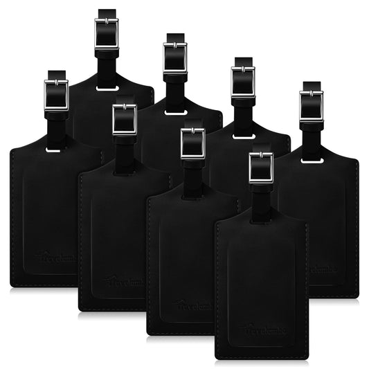 Travelambo 8 Pack Luggage Tags Faux Leather for Suitcases Travel Bag Labels Travel Accessories Essential with Protection Cover ID (Black)