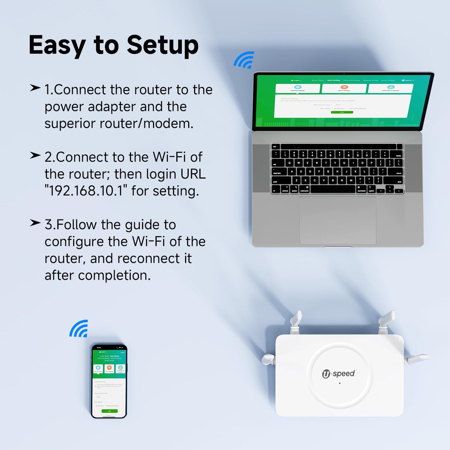 U-SPEED AC1200 WiFi Router Dual Band Wireless Internet Router, Speed Up to 1.2 Gbps, 4 x 1000 Mbps Gigabit Ethernet Ports, Bridge/Repeater Mode, Guest Network, IPV6, EasyMesh, Parental Controls