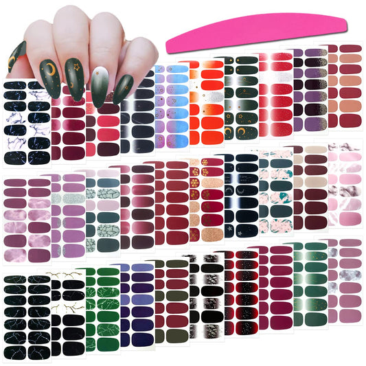 SILPECWEE 30 Sheets Adhesive Nail Polish Strips Wraps 1Pc Nail File Marbling Ombre Design Nail Art Stickers Decals Manicure Kit for Women