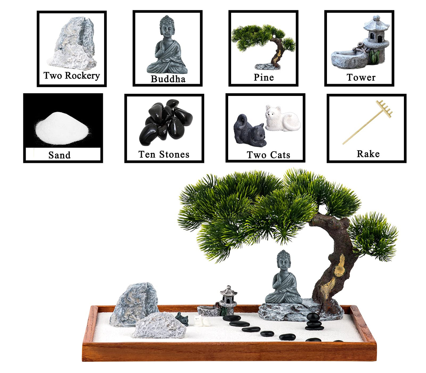 dgudgu Zen Garden Kit - Mini Jardin Zen Garden for Desk with Buddha Shape Accessories, 14 x 10 inch