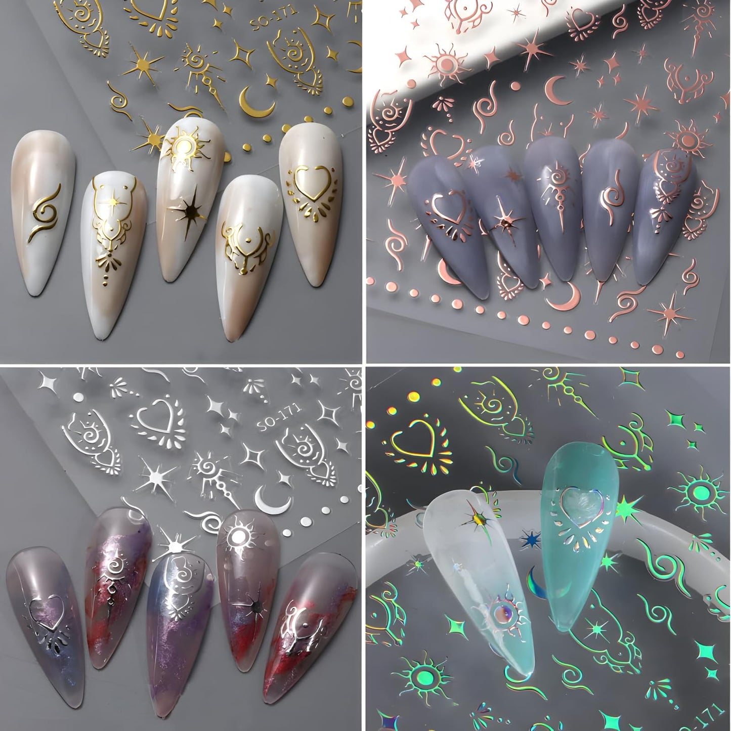12 Sheets Moon Star Nail Stickers for Nail Art Aurora Silver Gold Nail Art Stickers Decals 3D Self Adhesive Star Nail Decals Aurora Silver Gold Nail Art Design Decoration Accessories for Women