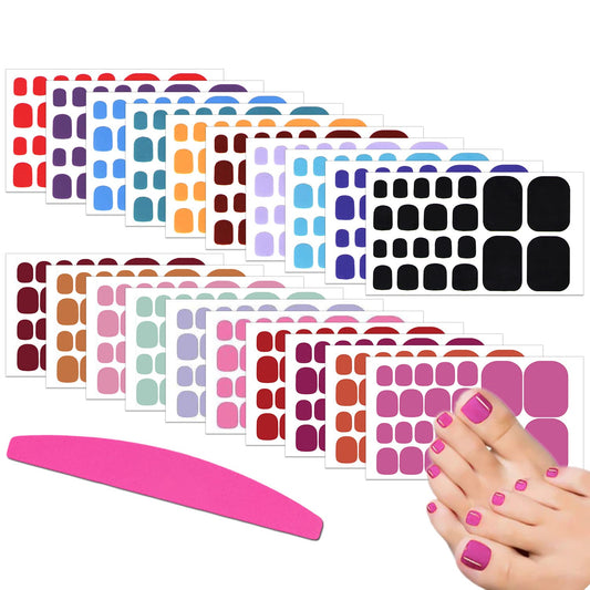 SILPECWEE 20 Sheets Toenail Sticker Wraps - Solid Color Gel Nail Strips for Women's Manicure - Self-Adhesive Nail Polish Art Sticks - 1pc File Included