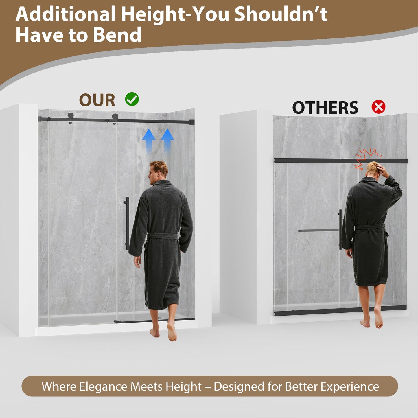 EASYWORC Frameless Glass Shower Door, 43-48" W x 76" H Sliding Frameless Shower Door, 1/4''(6mm) SGCC Tempered Glass, Explosion-Proof Film Nano Coating, Stainless Steel Hardware, Matte Black