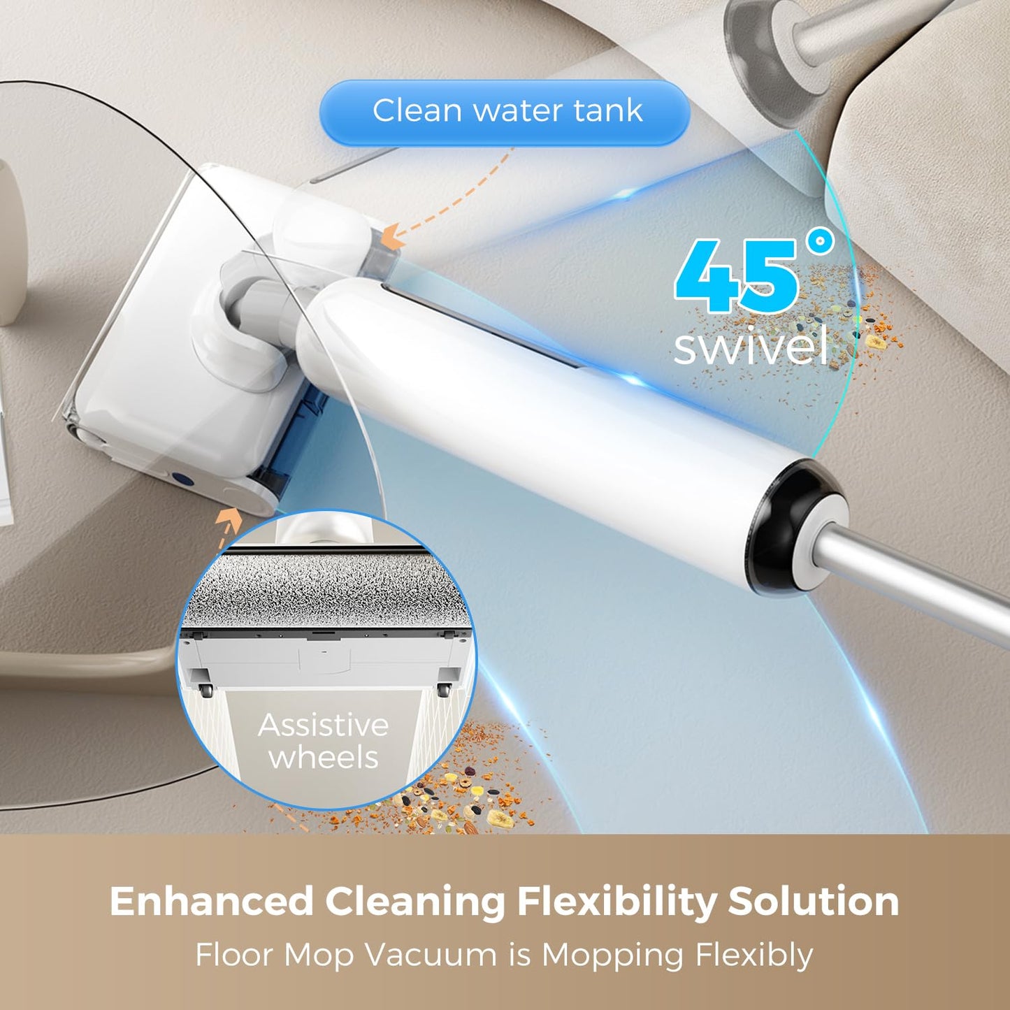 HABIUBIU Wet Dry Vacuum Cleaner, 180° Lay-Flat Cordless Vacuum Mop Combo with Edge Cleaning, All-in-One Floor Cleaner for Hard Floors, Self-Cleaning, 45mins Runtime, LED Display, Voice Prompts