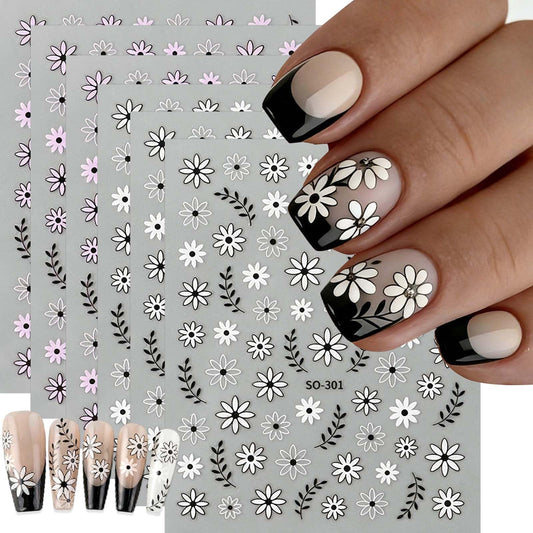 6 Sheets Flower Nail Stickers Hollow Out Flower Design Nail Decals 3D Self-Adhesive Leaf Floral Nail Art Stickers Spring Summer Nail Decoration for Women DIY Manicure Supplies