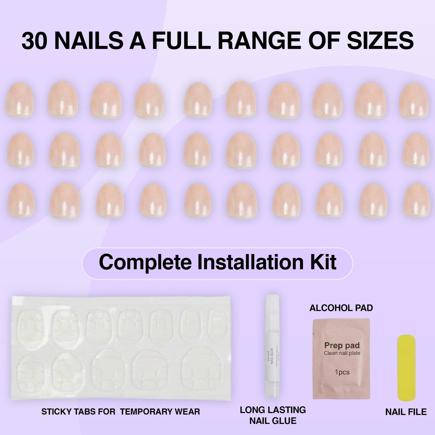 Rave Nailz Glazed French Tip Press On Nails (30 Count) - Short Oval Glossy Press On Nails with Subtle Elegance - Chip-Resistant Fake Nails with Glue, Includes File, Long-Lasting 2+ Weeks