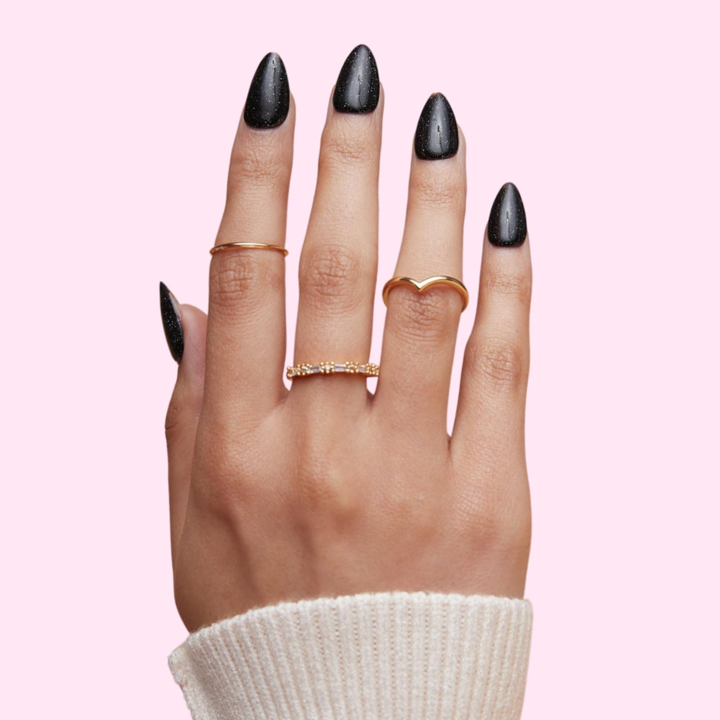 PaintLab Press On Nails - Black Night Crawler Short Almond Fake Nails, 30 Nails in 15 Sizes with Glue, Reusable Salon Quality Press On Nails