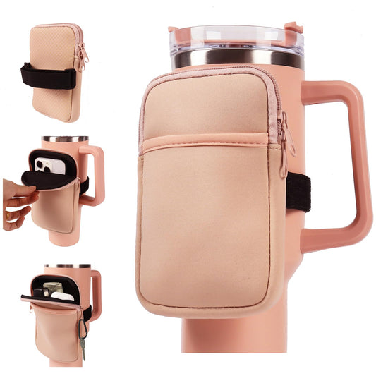 LMYUHONG Water Bottle Pouch for Stanley Cup Accessories 40oz 20oz 30oz, Tumbler Pouch with Versatile Pocket, for Cards, Keys, Earphone, Fits Phones, Use for Running, Walking, Hiking & Biking