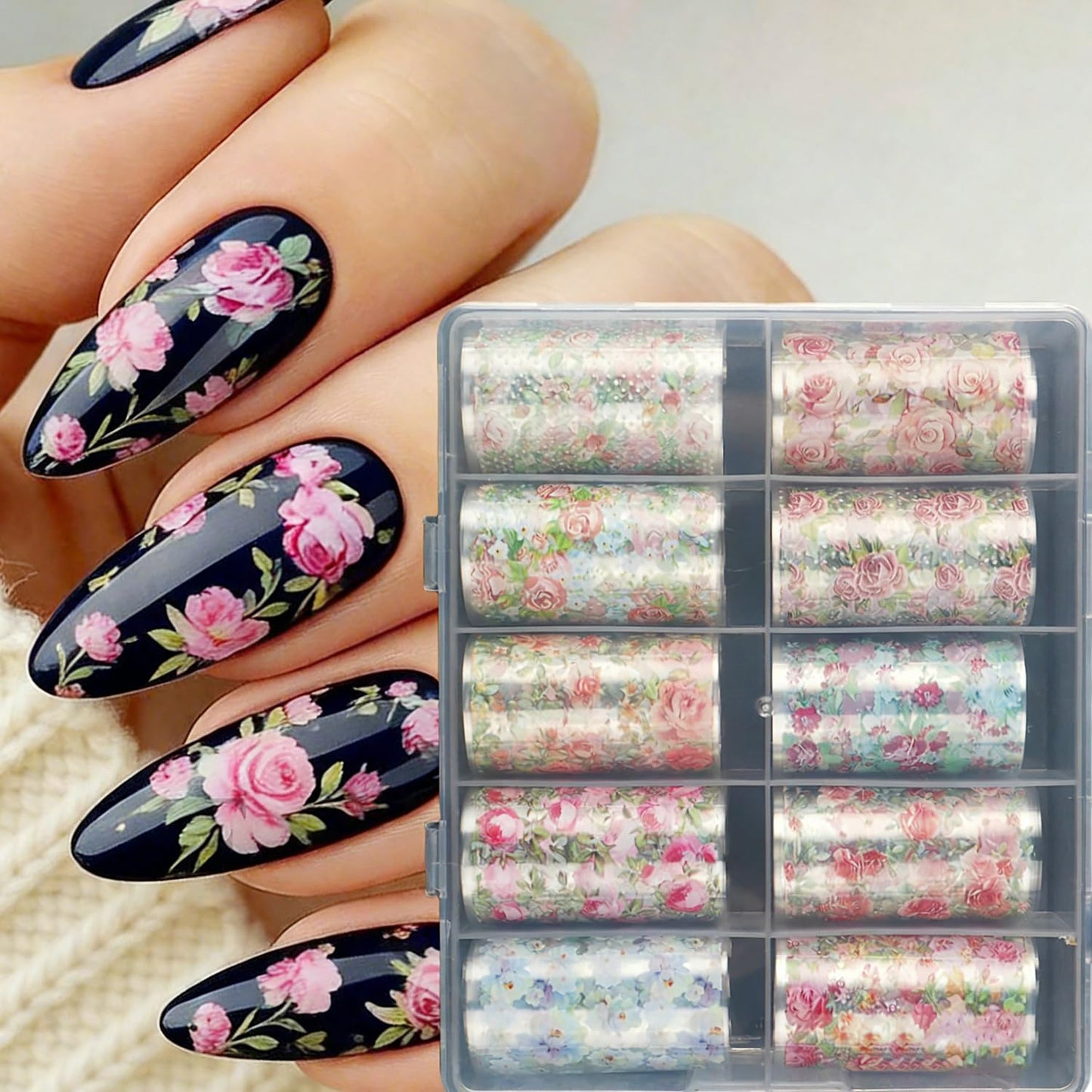 10 Rolls Flower Nail Foil Transfer Stickers Spring Flowers Nail Art Foil Decals Cute Floral Nail Art Supplies Decoration Summer Nail Transfer Foil Stickers for Women DIY Manicure Accessories