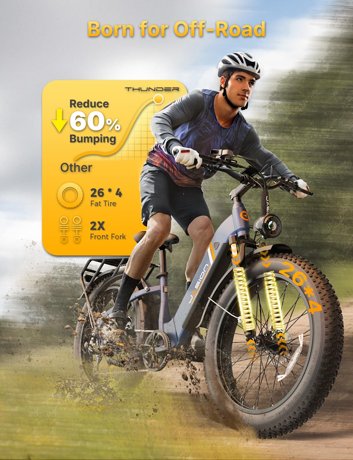 Jasion Thunder Electric Bike for Adults,1800W Peak,26''x 4''Fat Tire E Bikes,80 Miles with 864Wh Removable Battery Ebike, 30+MPH Max Speed Bicycles,Hydraulic Brakes,Front Suspension