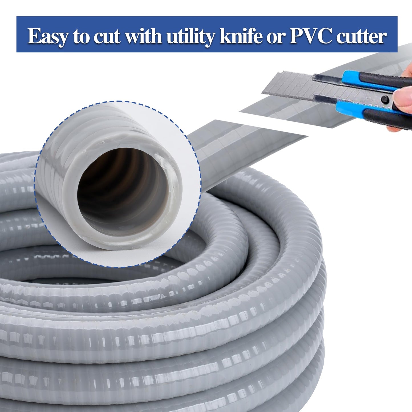 Geowaky 1 Inch 100 FT Liquid-Tight Conduit and Connector Kit Non Metallic Flexible Conduit Electrical Kit - 5 Straight and 3 Angle Fittings Included for Electrical Wiring