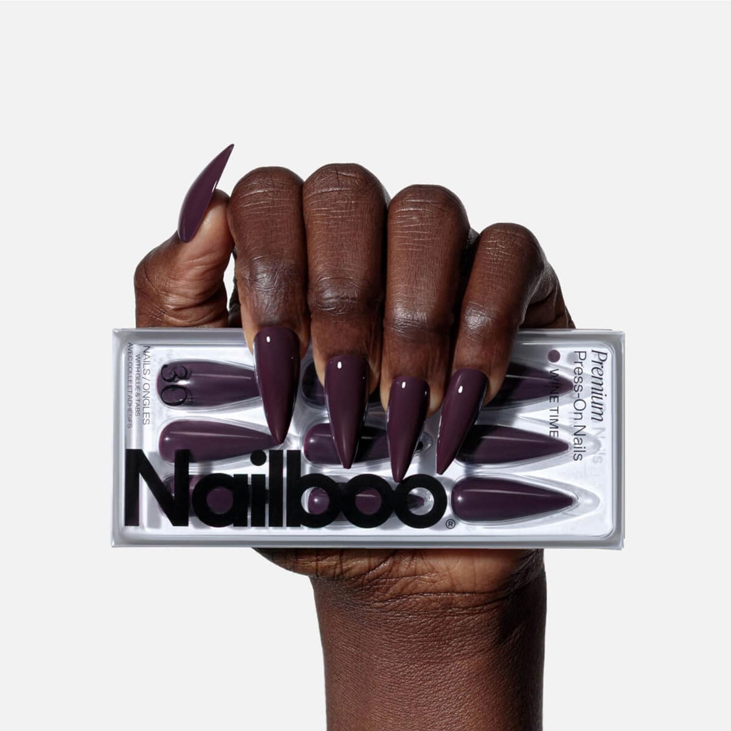 Nailboo Press On Nails, Salon-Quality Reusable Fake Nails for Fast DIY Manicure with Strong Hold Nail Glue for Press Ons, Nail File, & Alcohol Prep Pads, Wine Time