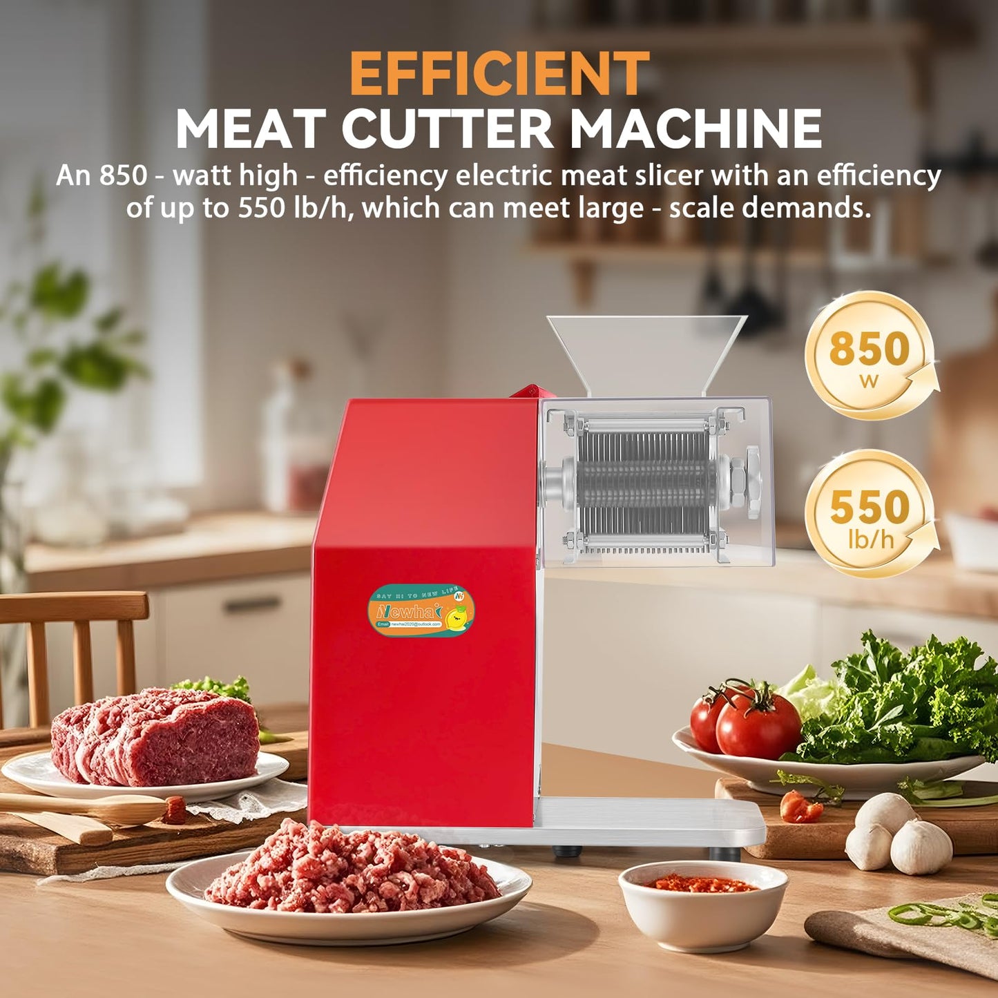 Newhai 850W Meat Cutter Machine, Commercial Meat Cutting Machine 10mm Heavy Duty, Stainless Steel Meat Slicer Shredder Restaurant, for Boneless Meat Soft Vegetables