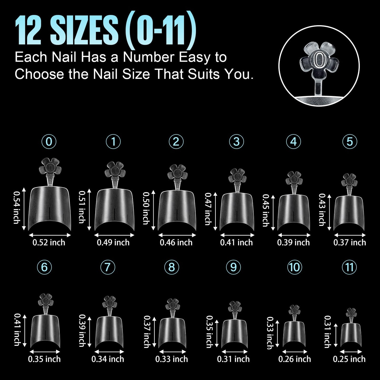 TOMICCA Short Squoval Nail Tips, 510Pcs Acrylic Nails Tips Full Matte, 12 Sizes No C Curve Fake Half Cover Nail Tips for Nail Extension Salon Home DIY