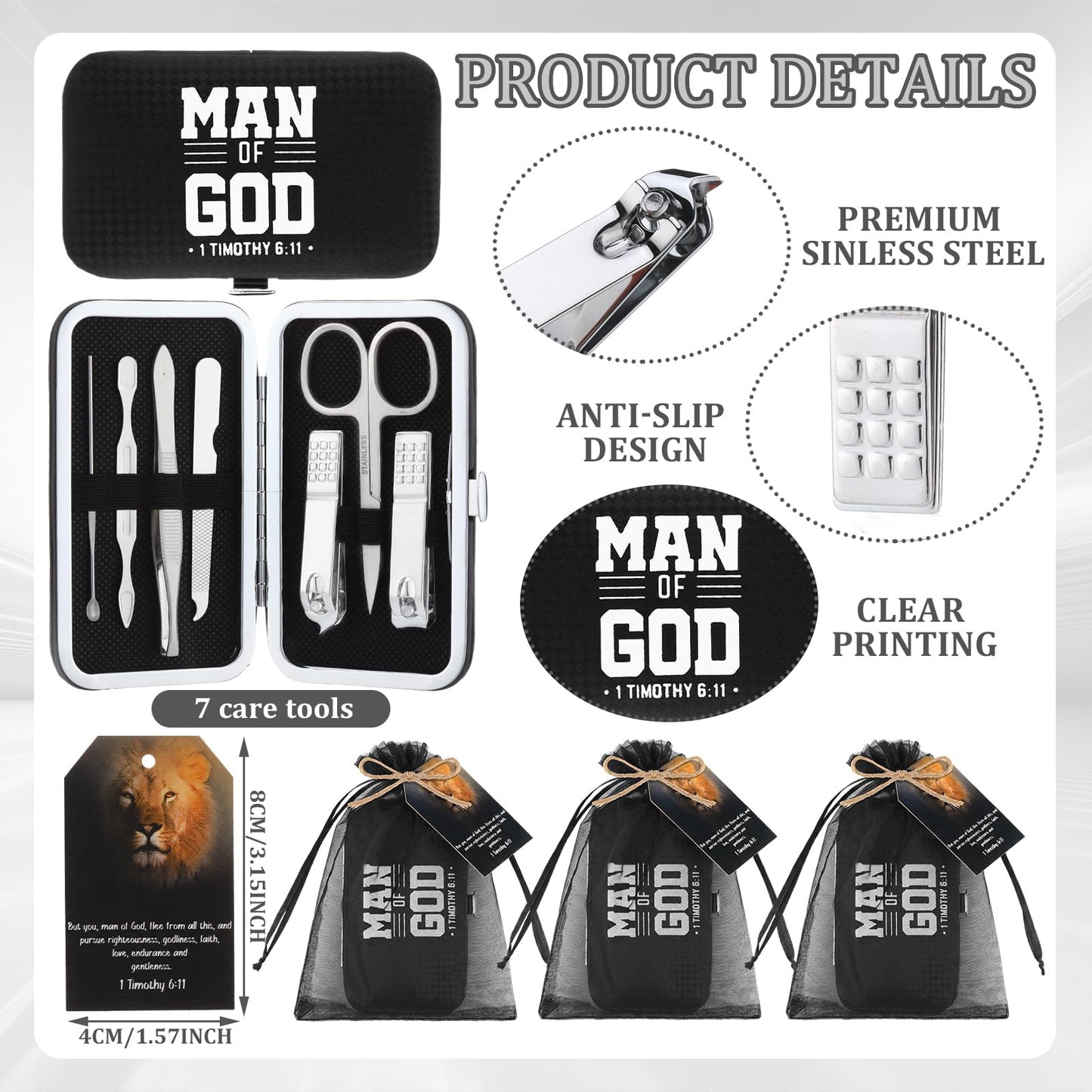 Shinymoon Manicure Sets Stainless Steel Nail Clipper Set with Card Religious Gift(12 Sets,Men of God)