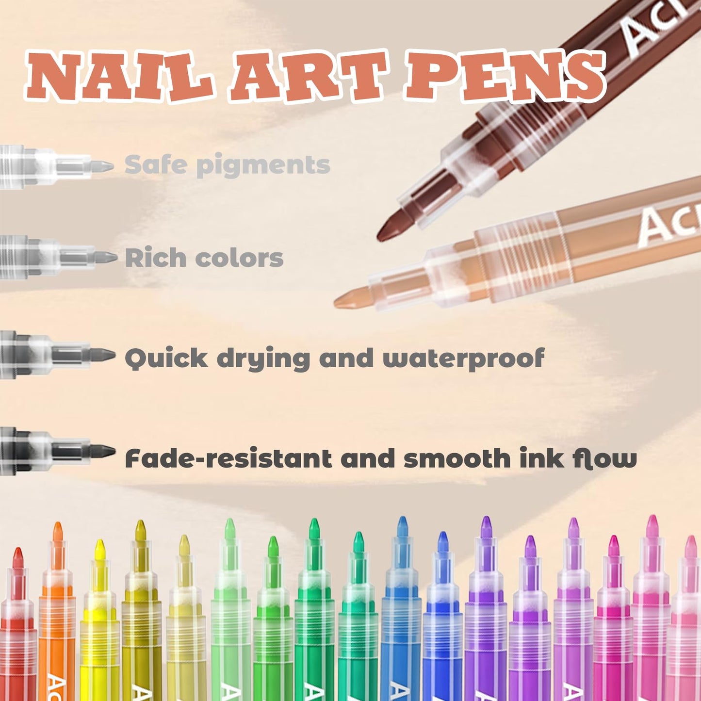J NewJayson 24 Colors Nail Art Pens Set, 0.7 MM 3D Drawing Painting Dotting Point Liner Nail Art Markers Nail Polish Pens for DIY Nail Art Beauty Manicure Tools