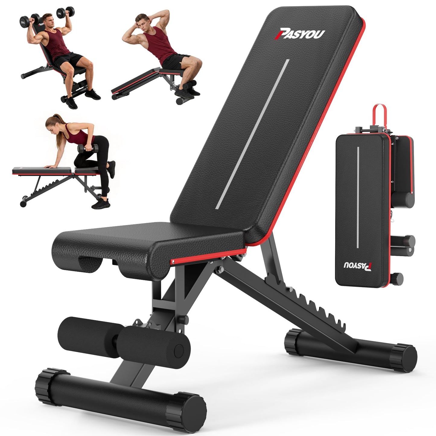 PASYOU Adjustable Weight Bench for Home Gym, Foldable Workout Benches with 660LBS, Exercise Bench for Incline Decline Flat Bench Press, Foldable Strength Bench for Daily Training