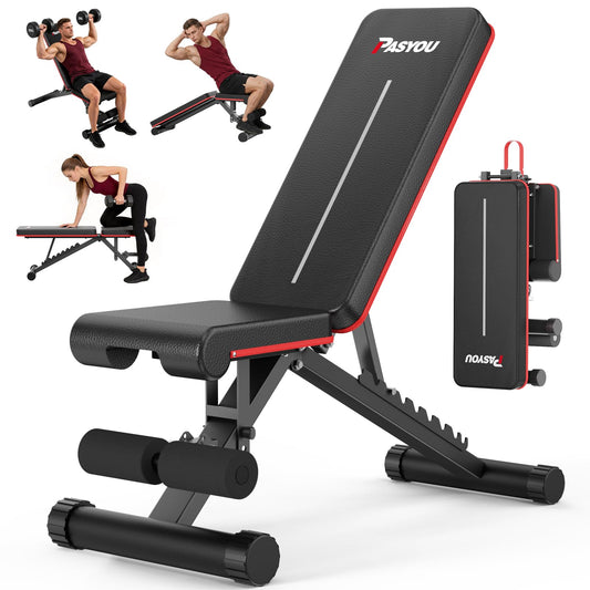 PASYOU Adjustable Weight Bench for Home Gym, Foldable Workout Benches with 660LBS, Exercise Bench for Incline Decline Flat Bench Press, Foldable Strength Bench for Daily Training